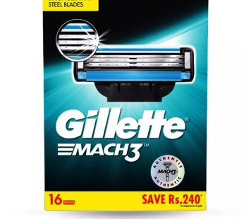 Gillette Mach3 Shaving 3-Bladed Cartridges, Pack of 16